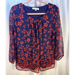 Womans Large Blue and red Floral Emily Daniels Blouse